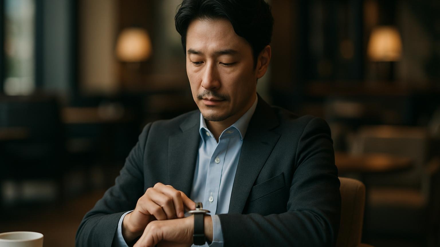 「腕時計してる男 かっこいい」を体現する、洗練された日本のビジネスマンの姿。